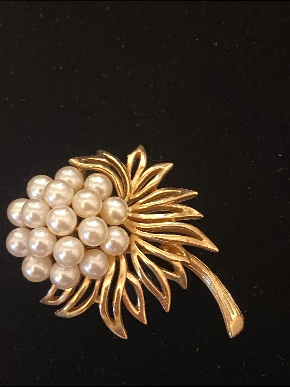 Trifari Gold Tone Faux Pearl Floral Cluster Brooch